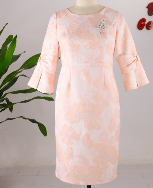 Flower Decorated Dress W Flared Sleeves