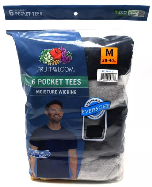 Men’s Fruit Of The Loom 6 Pack Pocket Tee